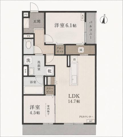 TORISIA千里丘Ⅲ(2LDK/2階)の間取り写真