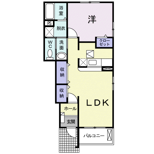 植松グランコ一トC(1LDK/1階)の間取り写真