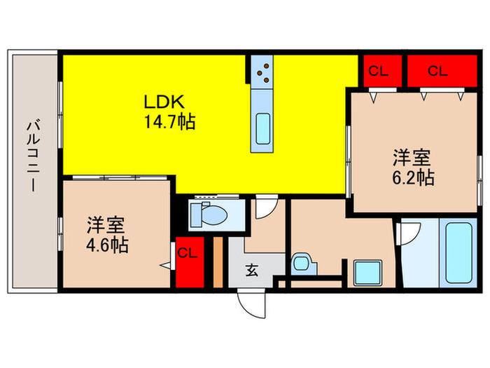 TORISIA千里丘I(2LDK/2階)の間取り写真