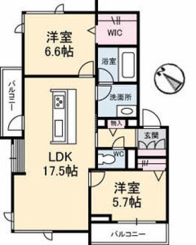 フェルス アオレオーレ(2LDK/2階)の間取り写真