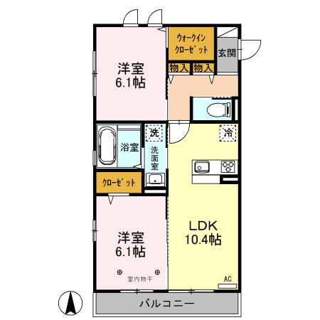 ティーバーン(2LDK/2階)の間取り写真