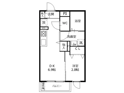 ドミール瞑想の松(1DK/2階)の間取り写真