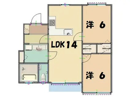 グリーンハイツ III棟(2LDK/1階)の間取り写真