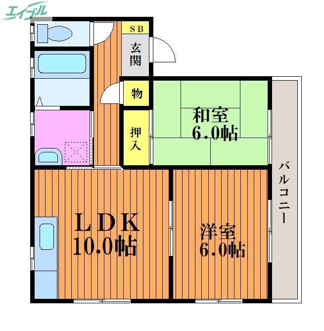 ＪＲ宇野線 常山駅 徒歩48分 2階建 築24年(2LDK/2階)の間取り写真