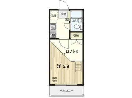 シャレー(1K/2階)の間取り写真