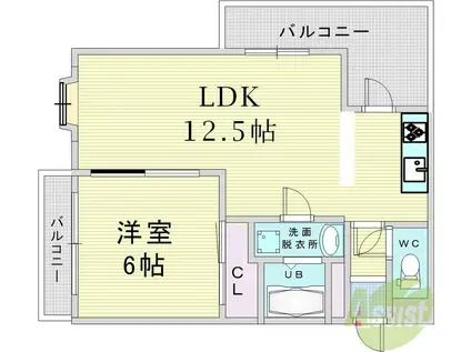 メロディハイム野田阪神(1LDK/5階)の間取り写真