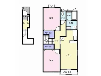 セレーノやしろB(2LDK/2階)の間取り写真