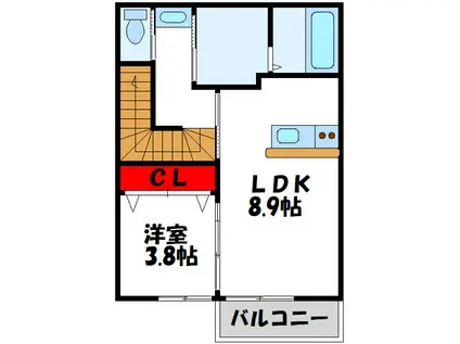 グラン岡垣III(1LDK/2階)の間取り写真