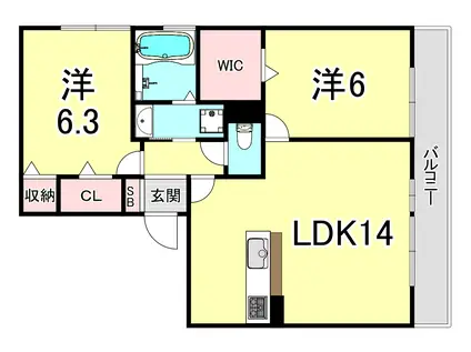 サニープレイス塩屋台(2LDK/3階)の間取り写真