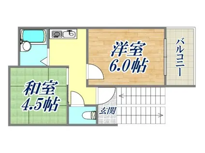 御幣島ハイツ(2K/2階)の間取り写真