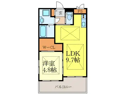 ノルデンハイム江坂アネックス(1LDK/6階)の間取り写真