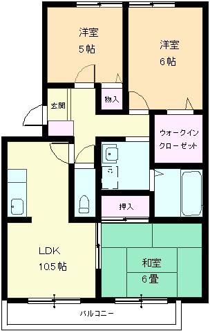 コーシャハイツ泉都 B棟(3LDK/3階)の間取り写真