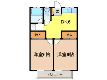 コーポてづか(2DK/2階)の間取り写真