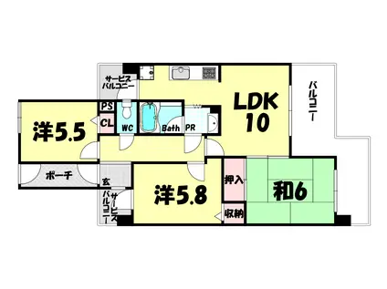 朝日プラザ雲雀ヶ丘(3LDK/3階)の間取り写真