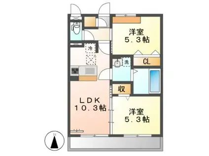 ウィル 豊栄(2LDK/2階)の間取り写真