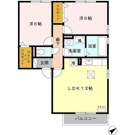 ボヌールI(2LDK/1階)の間取り写真