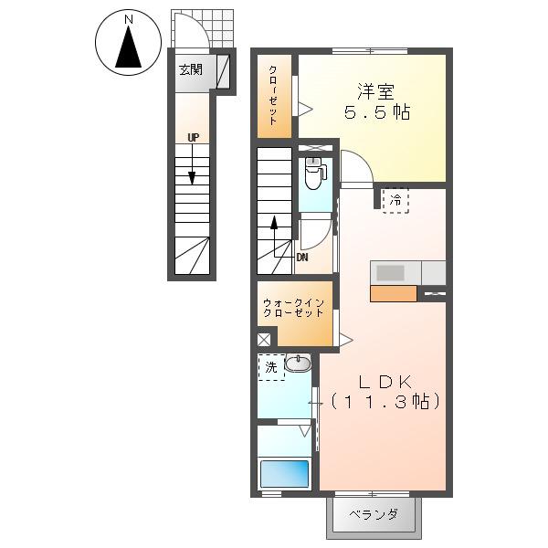 ボヌール A(1LDK/2階)の間取り写真