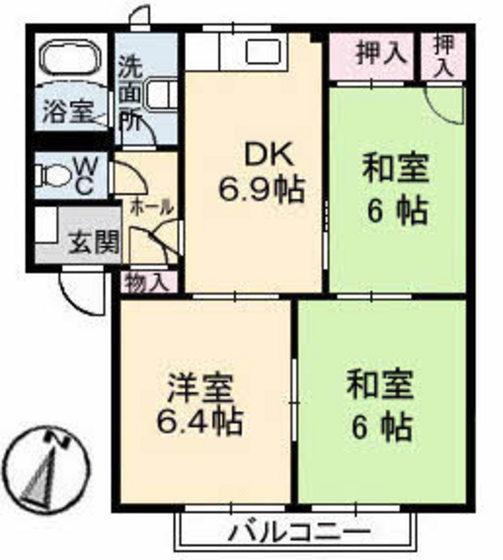 フレグランス中井B棟(3DK/2階)の間取り写真