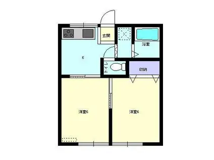 コーポ仁部(2K/1階)の間取り写真