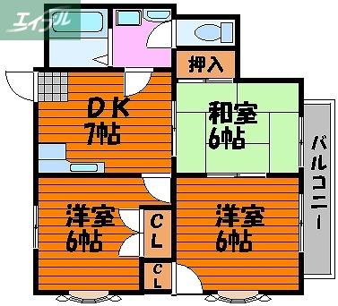 コスモハイツ(3DK/2階)の間取り写真