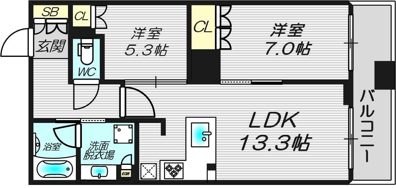 ブランズタワー大阪備後町(2LDK/4階)の間取り写真