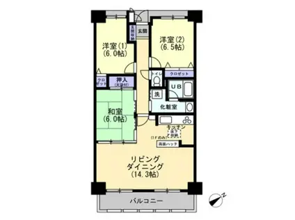 ダイアパレス文理大南弐番館(3LDK/12階)の間取り写真