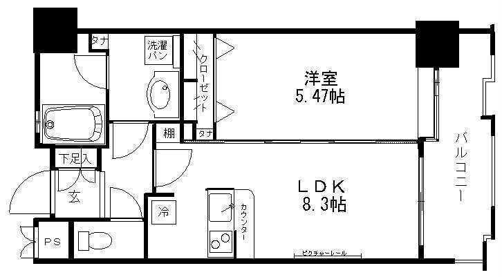 アスピーテ渡辺通(1LDK/3階)の間取り写真