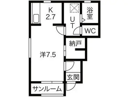 ウィローズ本通(1K/1階)の間取り写真