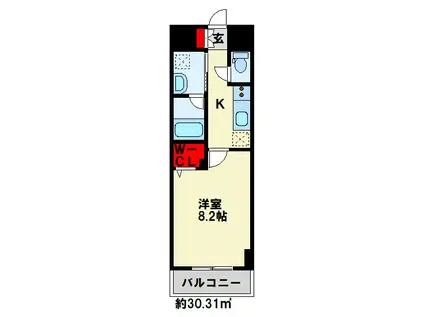テゾーロ行橋(1K/6階)の間取り写真