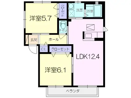 メゾン住吉 B棟(2LDK/1階)の間取り写真