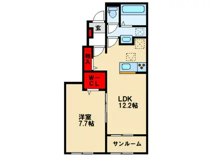 ヒカルサ鳥栖今泉サウス(1LDK/1階)の間取り写真