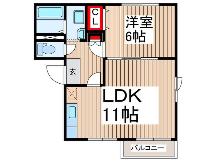 ベッヒラインB(1LDK/2階)の間取り写真