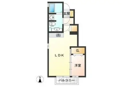 ビューラKEN C棟(1LDK/1階)の間取り写真