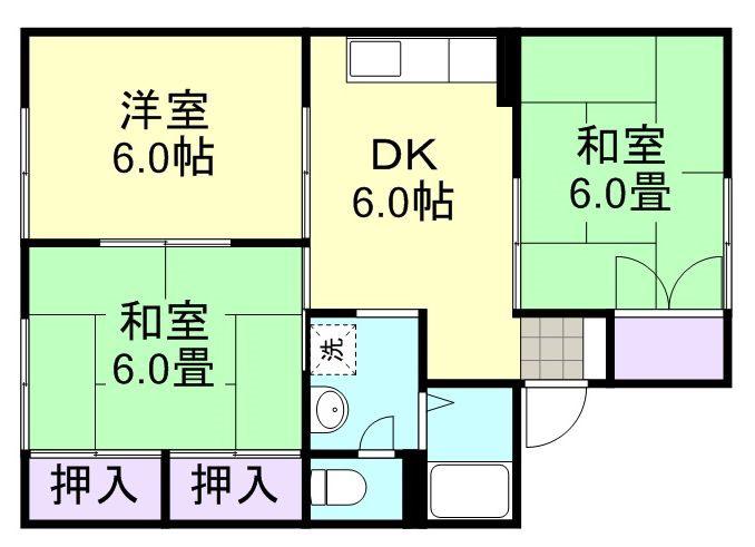 アンソレイユ尾崎A棟(3DK/1階)の間取り写真