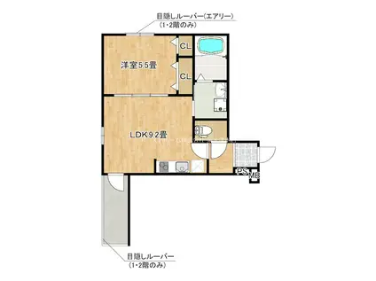 フジパレス松ノ浜(1LDK/1階)の間取り写真