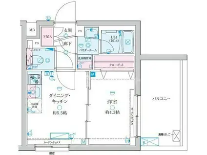 GENOVIA京成立石V(1DK/2階)の間取り写真