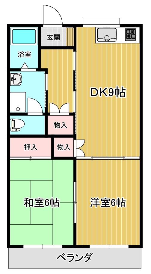 ベルハウス(2DK/2階)の間取り写真