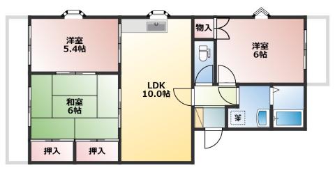 エバーグリーンB棟(3LDK/3階)の間取り写真