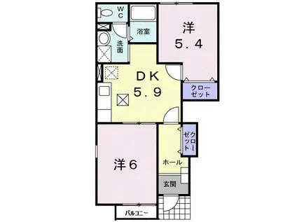 プラム ブルック(2DK/1階)の間取り写真