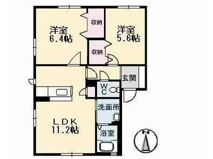 メゾン・エクランタンE棟(2LDK/1階)の間取り写真