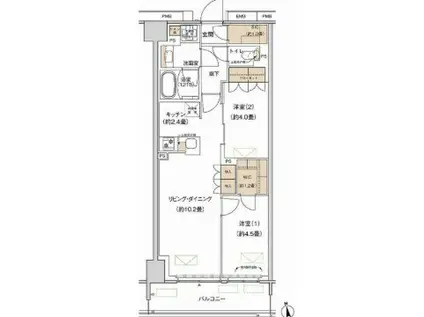プライムネクサス大森北(2LDK/1階)の間取り写真