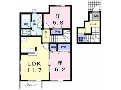 レーヴ・パルティール A棟(2LDK/2階)の間取り写真