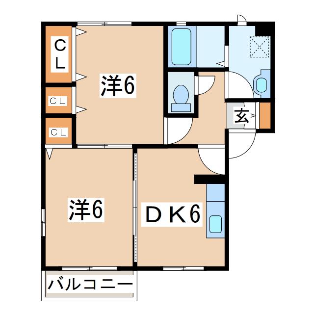 タウンハイツくぬぎA棟(2DK/1階)の間取り写真