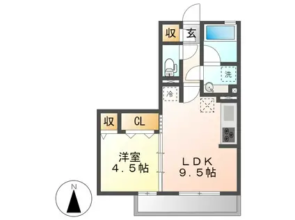 ハーベスト横井(1LDK/1階)の間取り写真