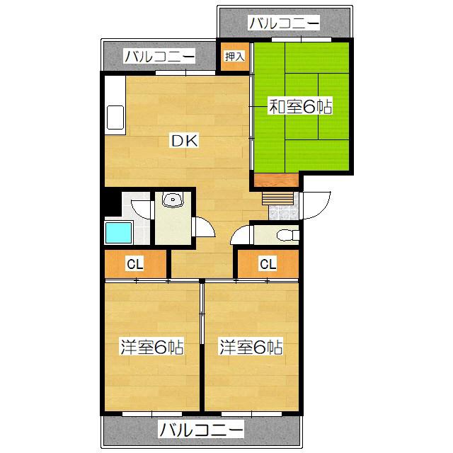 フォーサイト紫R・VIEW TERRACE(3DK/4階)の間取り写真