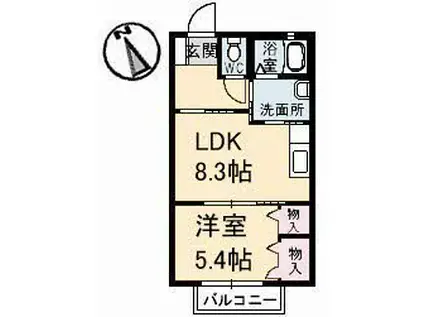 サン・リバー弐番館(1LDK/1階)の間取り写真
