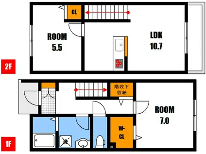 ディアコート亀山南C(2LDK/1階)の間取り写真