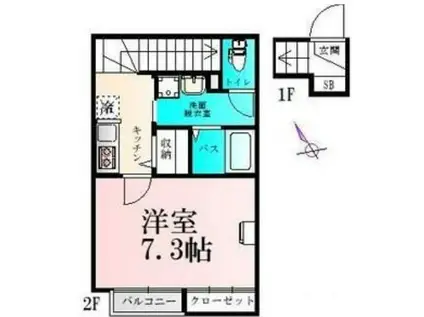 BAU五輪1号棟(1K/2階)の間取り写真