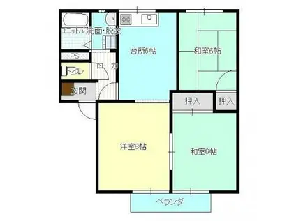 レジデンスB棟(3DK/2階)の間取り写真