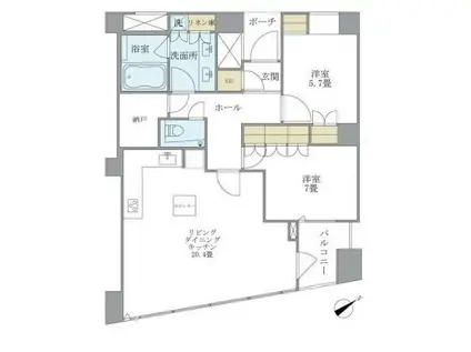 品川Vタワータワー棟(2LDK/32階)の間取り写真